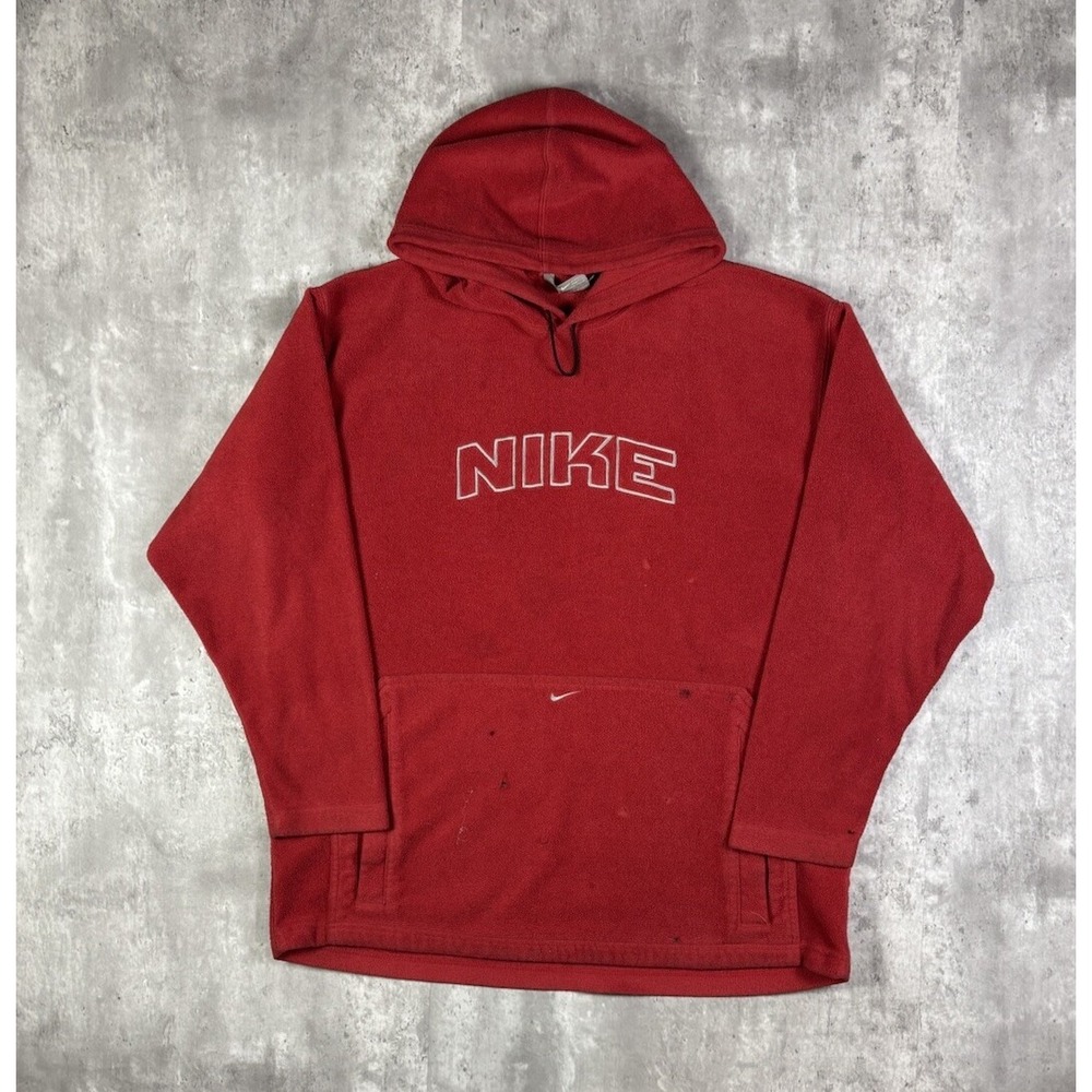 Vintage Y2K Nike Red Pullover Fleece Hoodie Mens size XL Embroidered Spellout